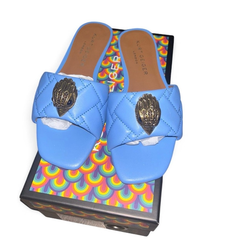 Blue Kurt Geiger Kensington Leather Quilted Sandals